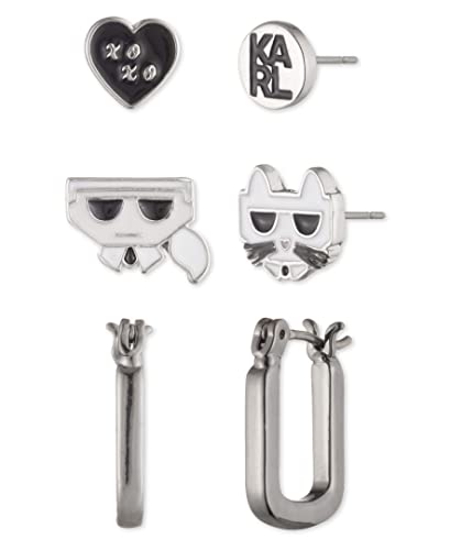 Karl Lagerfeld Paris Earrings Trio, Two-Tone/Jet, Set of 3 Pair