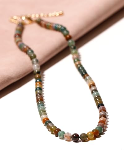 Simple Choker Necklace for Women Real Stone and Crystals Necklaces 4mm Beaded Choker Jewelry Meditation Gift for Women (16"+2")4