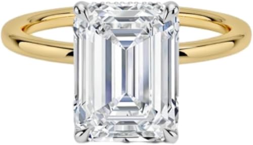 1-4 CT Emerald Cut 10K/14K/18K Solid Gold Moissanite Anniversary Ring Solitaire Hidden Halo Engagement Ring for Women Birthday for Anniversary Rings Promise Ring