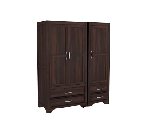 Image of Sheesham Wood Wooden 3 Door Wardrobe Organizer for Clothes | - Solid Wood Almirah with 4 Drawers, 4 Shelves - with Hanging Space Cupboard for Large Bedroom (Design 21)