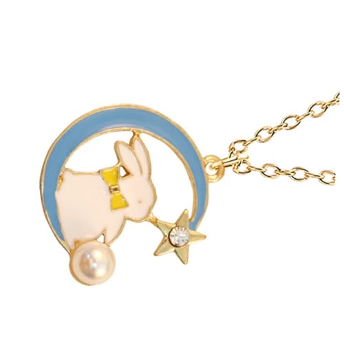 Ipetboom Collar Infantil con Colgante de Conejo y Luna Azul Seguro y Delicado para Niñas Joyería Cómoda para Fiestas y Uso Diario