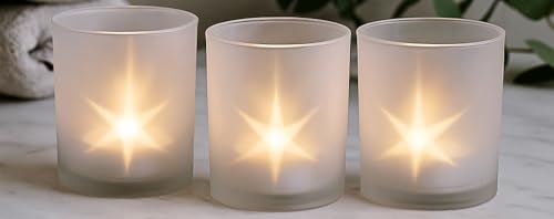 khevga Windlicht Weihnachten Sterne 3er Set – Glas Teelichthalter...