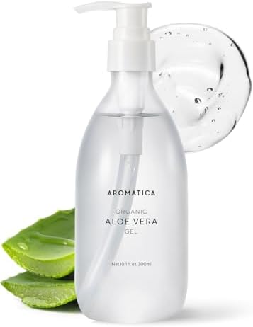 AROMATICA Organic Aloe Vera Gel 10.14oz/300ml, After Sun Care And Sunburn Relief with Pure Aloe Vera Gel Face&amp;Hair, Sun Burn Moisturizer EWG Verified