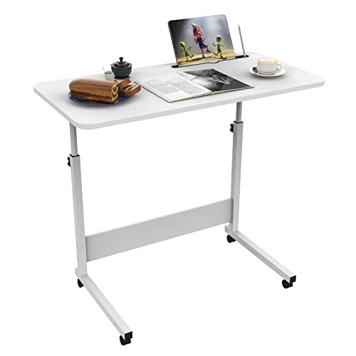 Lvechforhm Mesa Escritorio Auxiliar Cama 80x40cm, Mesa Ordenador Pequeña Regulable Altura, Mesa Escritorio Auxiliar con Ruedas, Blanco Móvil Mesa de Ordenador con Ranura para Tarjetas para Oficina