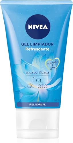 NIVEA Gel Limpiador Refrescante al Agua (1 x 150 ml), con agua purificada y flor de loto para el cuidado facial, limpiador facial enriquecido con vitamina E