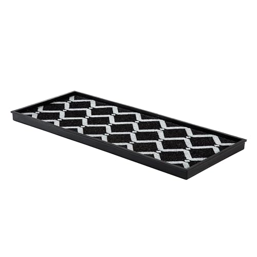 Anji Mountain Heavy Duty Waterproof Rubber Shoe Storage Mat Organizer/Boot Storage Tray Multi Use for Entryway with Coir, Black and Ivory Insert, Fits 3 Pair (34.5" Wide)