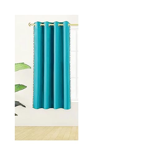Image of Amazon Brand - Umi Velvet Eyelet Door Curtains with pom pom Lace for Living Room Bedroom Kitchen 1 pc Pack in Teal Color (Windows - 4 feet x 5 feet)