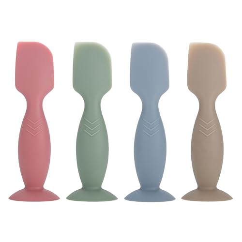 Image of 4 Pack Mini Baby Diaper Cream Spatula Applicator, Soft Silicone Baby Butt Paste Spatula Diaper Cream Brush with Suction Cup Base (Red, Green, Cyan, Brown)