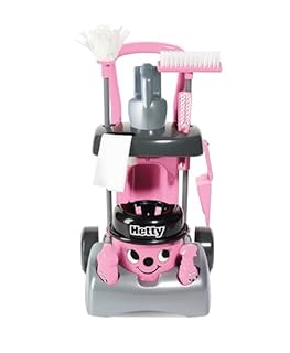Casdon Henry & Hetty Toys - Hetty Deluxe Cleaning Trolley - Pink Hetty-Inspired Toy Playset with Working Hand Vacuum - Kids Cleaning Trolley Set with Accessories - For Children Aged 3+