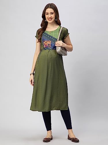 Image of CEE 18 Cotton Rayon A-Line Flared Maternity Feeding Kurti for Women with Zippers | Maxi Gown Dress for Women | Breastfeeding Dress for Mothers | Feeding Kurti for Women | Maternity Wear for Women