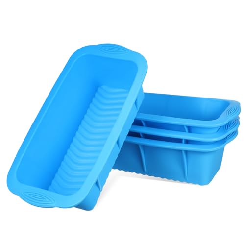 POPETPOP 4pcs Silicone Loaf Pans Baking Large Ice Cube Trays Nonstick Rectangular Cake for Baking Freezing Easy Release Blue