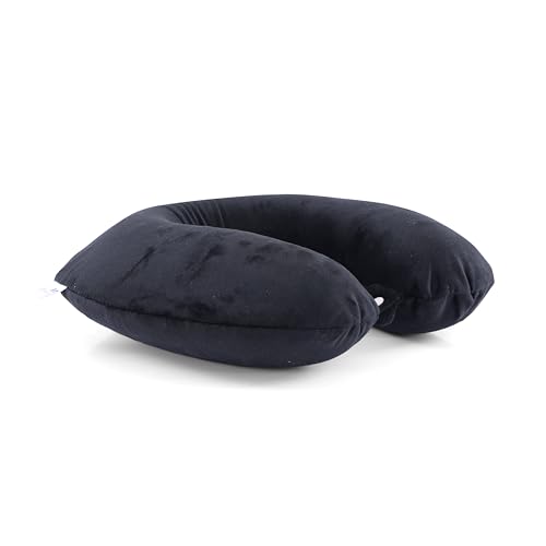 Image of Memoir Memory Foam U-Neck Travel Pillow - Black | Neck Support for Aeroplane, Car, Train, Bus | Soft Velvet Cover | Durable & Skin-Friendly - for Men & Women