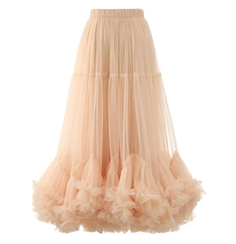 Women's High Elastic Waist Ruffles A-Line Skirts Solid Midi Half-Body Skirt