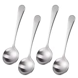 Mafier 7' Elegant Soup Spoons Silverware Set,18/10 Stainless Steel,Matte Satin Finish,Dishwasher Safe(Set of 4,Silver)