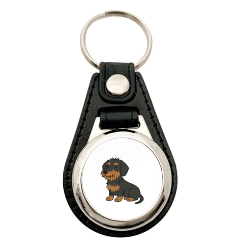 Huuraa Anhänger Rauhaar Dackel Sausage Dog Comic Geschenk Metall mit Kunstleder Einkaufswagenlöser Rauhaar Dackel Präsent