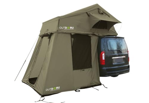 Family Plus Tente de toit pour 1 à 4 personnes (160 cm) avec auvent - Montage rapide - Seulement 66 kg - Échelle - Housse en PVC - Sac à chaussures - Outils...