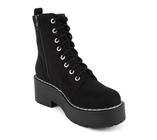 Image of Soda FLING Women Chunky Lug Sole Lace up Fashion Combat Ankle Boot w /Side Zipper