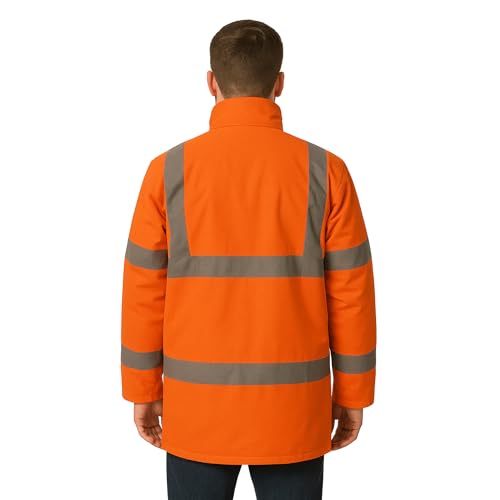 Step Ahead Mens Hi Vis Waterproof Parka Jacket - Safety Workwear High Visibility Coat - EN20471 & RIS-3279-TOM Railway Standard - Ideal for Construction, Warehouse, Utilities (Orange, S) - Image 4