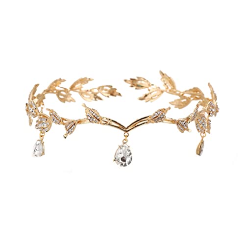 Kristallblatt Hochzeit Diaadem Stirnband, Goldstirnband, Strassblatt Hochzeit Silber Stirnband Kristall Anhänger Stirnband für Brautbrautjungfern Geburtstag Cosplay Accessoires für Frauen Golden Cover