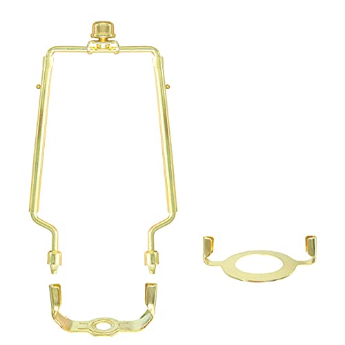 Lamp-Shade Harp Holder Adjustable Support - Tall 7 8 9 10 Inch And 3/8 Inch Standard Saddle E14 E26 E27 Light Base Uno Fitter Adapter Converter Finial Set Detachable Parts Bracket (Polished Brass) #TOP4