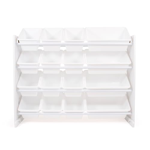 Image of Humble Crew Toy Storage Organizer with 16 Removable Storage Bins for Kids Playroom, 4-Tier Toddler Toy Organization and Storage, White /White