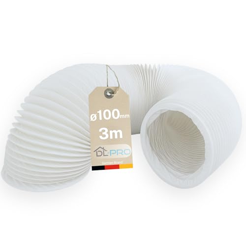 DL-pro 3m Ø100 mm Abluftschlauch – Flexschlauch PVC weiß für Klimaanlage, Dunstabzugshaube, Trockner – NICHT passend für Ø102 mm...