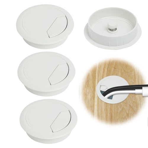 Passacavi Scrivania, Confezione da 4 Passacavi Rotondi, Passacavo Tondo per Scrivania, 60mm Cavo Tavolo Grommet Della Scrivania Bianco, per Scrivanie, Uffici e Piani da Lavoro