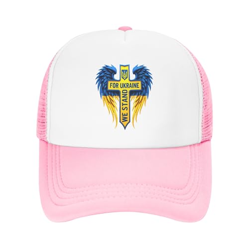 We Stand for Ukraine Trucker Hat Jesus Love Ukraine Kids Hats Adjustable Mesh Baseball Cap - Pink