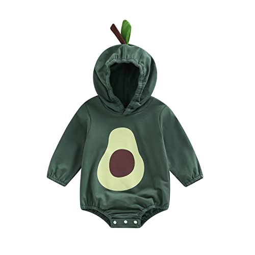 Liyabanna Cute Baby Boy Girl Romper Newborn Avocado Long Sleeve Hoodie Bodysuit Infant Jumpsuit Fruit Fancy Costume Winter Clothes (Green , 0-3 Months ) #TOP10