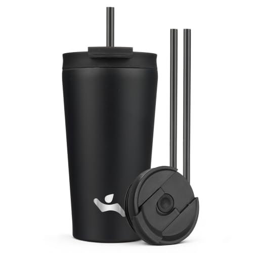 Image of Konokyo 18 oz Insulated Tumbler Water Bottle with Straw Lid, Black