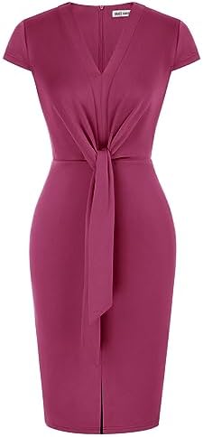 GRACE KARIN Women's Summer Midi Dresses Cap Sleeve Tie Waist Work Dress Slit V-Neck Bodycon Dress Business Casual Outfits