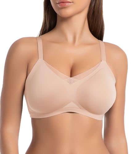 SHAPERX Wireless Bras for Women Seamless Push Up V Mesh Bralette No Underwire Full Coverage T-Shirt Bra with Removable Pads