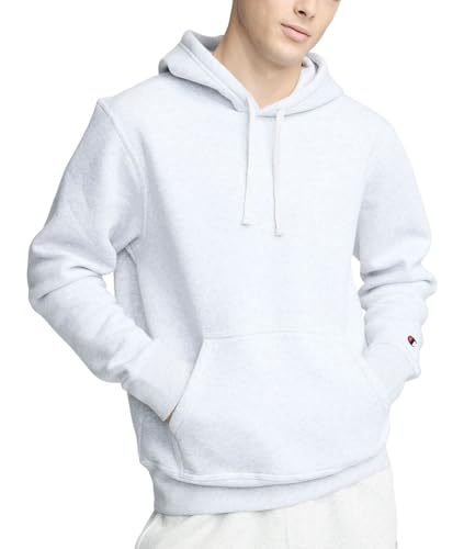 Champion Men's Pullover Fleece Hoodie, Standard Fit, Midweight, C Logo, Available in Regular and Big & Tall, Platinum Silver Heather - C Logo, Medium