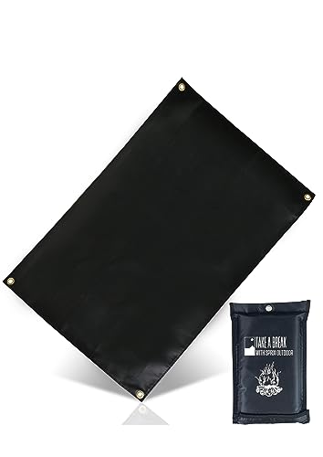 焚き火シート スパッタシート 《ソロキャンプの達人も認めた》 90?60cm 焚き火台シート チクチクしない シリコン ブラック 黒 (ストーブ/暖炉/溶接/薪ストーブ) 耐火 耐熱 防炎 防火 シート キャンプ 芝生保護【日本ブランド】 (90?60cm