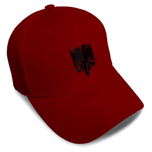 Baseball Caps for Men & Women Embroidered Albanian Eagle Black Embroidery Ladies & Men Baseball Hats, Burgundy Design Only, One Size