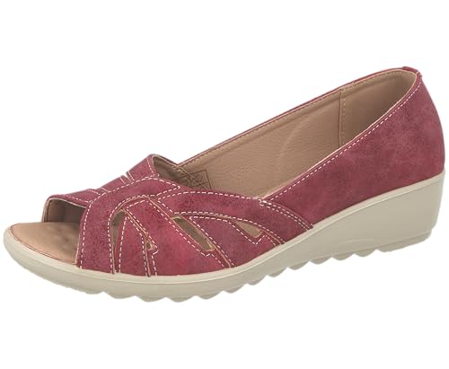 Cushion Walk Women's Open Toe Wedge Sandals, Extra Wide EEE Fit (Red, UK Footwear Size System, Adult, Women, Numeric, X-Wide, 5)