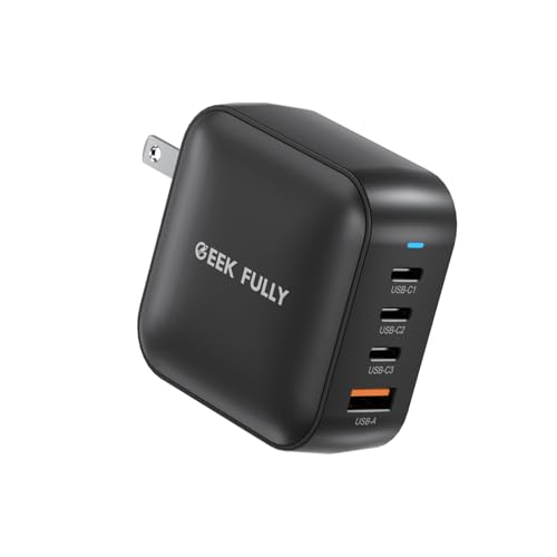 GEEK FULLY 200W GaN Wall Charger | 4-Port Fast Charging Station (3xUSB-C PD3.0 + USB-A QC3.0) |...