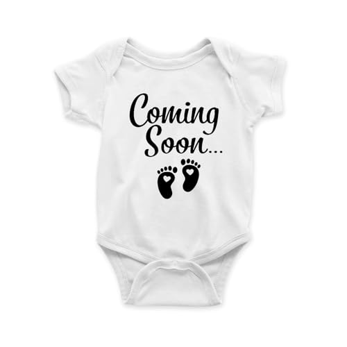 Onperpoe Pregnancy Announcement Onesie Bodysuit Pregnancy Baby Announcement Coming Soon Footprints Unisex Baby Bodysuit Vest Pregnancy Reveal Gift Idea for Dad or Grandparents