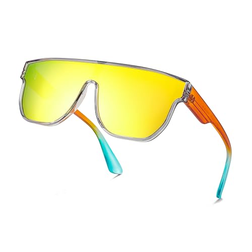 FEISEDY Women Men Polarized Sunglasses, Fashion Flat Top Trendy Oversized One Piece Square Shades B9132