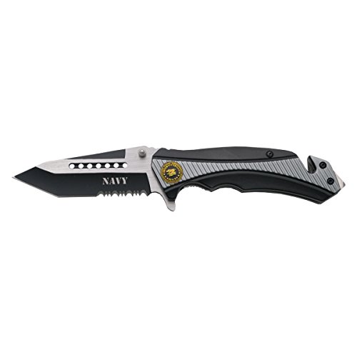 THIRD Assisted Safety Folding Knife K1912GYS Navy Seals Emblem with Nylon Sheath, 9.2 cm Blade with 2.6 mm Thickness