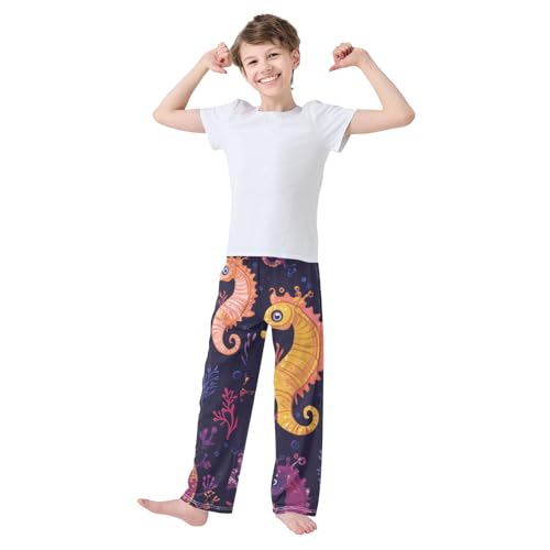 ZZXXB Cute Seahorse Boys Long Pants Soft Trousers Elastic Waist Kids Lounge Bottoms with Pockets S-XL3