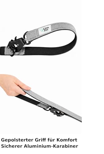 Lina Pet Hundeleine 3m x 2,5 cm, Reflektierend – Verstellbare Doppelleine aus Nylon mit Aluminium-Karabiner, Führleine für große und mittelgroße Hunde