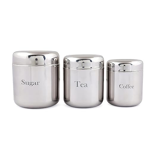Image of QIMACPLUS Kitchen Canisters Set - Stainless Steel Food Storage Jars For Sugar, Coffee, Tea, Candy - Airtight Containers With Stainless Steel Lids For Freshness And Style Set of 3,Silver