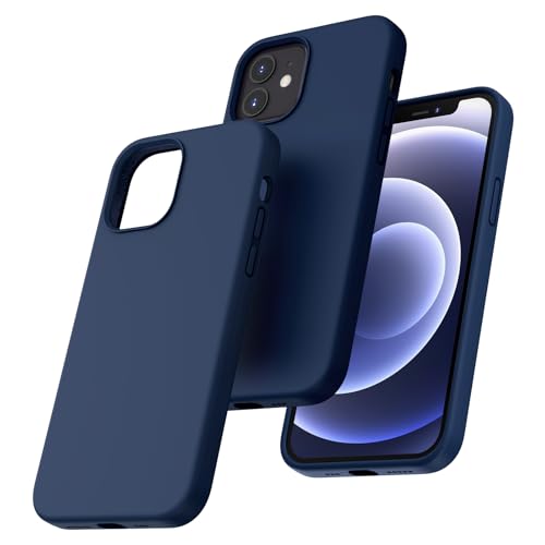 TOCOL 5 en 1 Funda iPhone 12 y Funda iPhone 12 Pro, 2 Protector Pantalla iPhone 12/12 Pro + 2 Protector Lente Cámara, Silicona Liquida Carcasa [Anti arañazos] [Protección contra caídas], Azul Marino