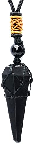 KARMAPLEDGE Handcrafted Crystal Pendant; Spiritual Healing Crystal Necklace Pendant; Chakra Necklace for Women & Men; Crystal Jewellery Protection Necklace by Karma Pledge (Black Obsidian Pendulum)