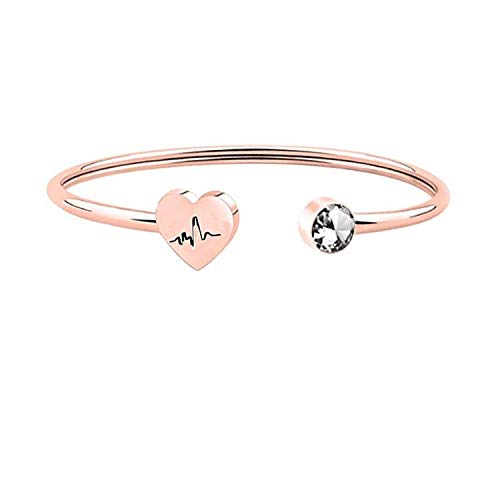 Reebooor Nurse Bracelet,Heart Beat Bracelet, Stethoscope Necklace Jewelry,Nursery Graduation Gift, Hospital Nurse Doctor Gifts (Heartbeat+Diamond -Rg) #TOP1