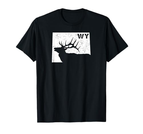 Wyoming Elk Hunting Design - Bull Elk WY State Shape T-Shirt
