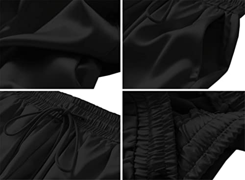 Betusline Women's Satin Pants, Solid Color Elastic Waist Drawstring Jogger Silk Pants for Women, Black, US Medium4