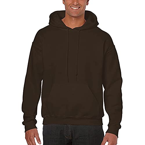 Brown Hoodie Classic Long Sleeve Plain Color Corded Pullover Crewneck Sweatshirt Basic Hoodies