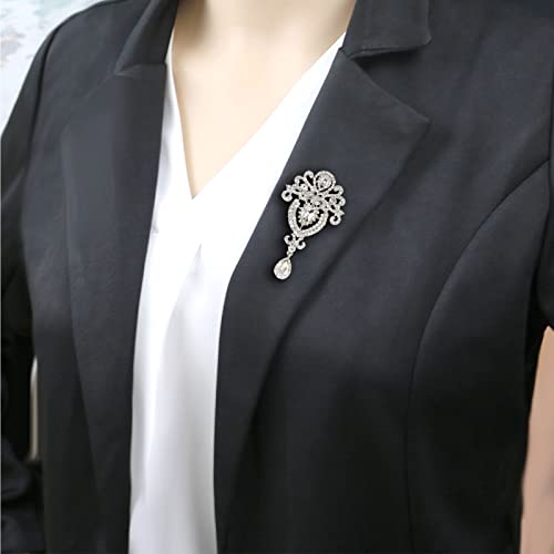 Image of Crystal Pearl Flower Brooches Pins Fashion Beautiful Created Rhinestone Floral Brooch Good Idea for Party Dance Wedding Banquet for Elegant Women Girl